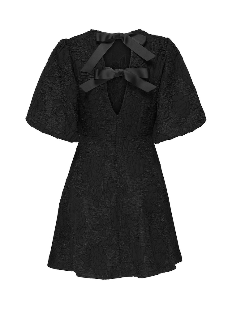 JDY Black Textured Puff Sleeve Mini Dress With Tie-Back Detail - Image 6 of 6 JDY Black Textured Puff Sleeve Mini Dress With Tie-Back Detail - Image 6 of 6