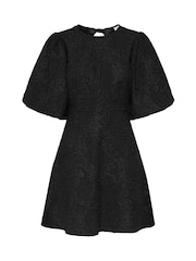 JDY Black Textured Puff Sleeve Mini Dress With Tie-Back Detail - Image 7 of 8
