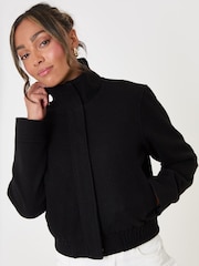 Threadbare Black Faux Wool Funnel Neck Bomber Jacket - Image 3 of 4