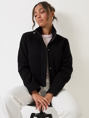 Threadbare Black Faux Wool Funnel Neck Bomber Jacket - Image 4 of 4