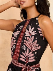Schwarz mit Paisleymuster - Love & Roses Neckholder-Minikleid mit Verzierungsdetails - Bild 3 von 4