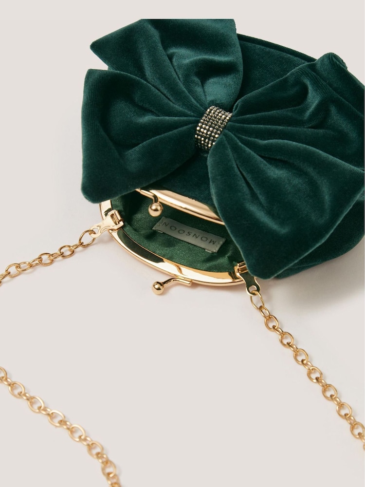 Monsoon Green Velvet Bow Clip Frame Bag - Image 2 of 2 Monsoon Green Velvet Bow Clip Frame Bag - Image 2 of 2
