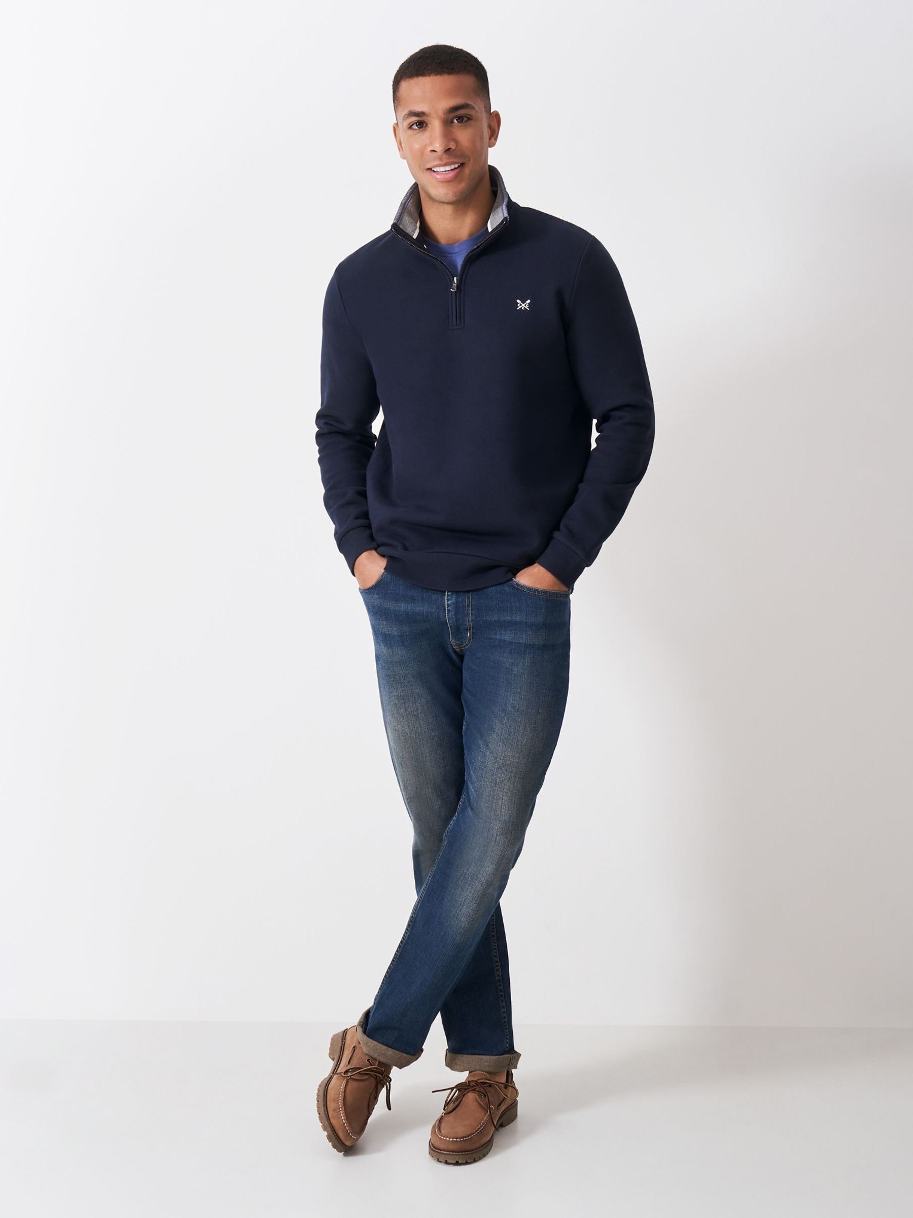 Buy Crew Clothing Navy Blue Classic Quarter Zip Sweatshirt from
