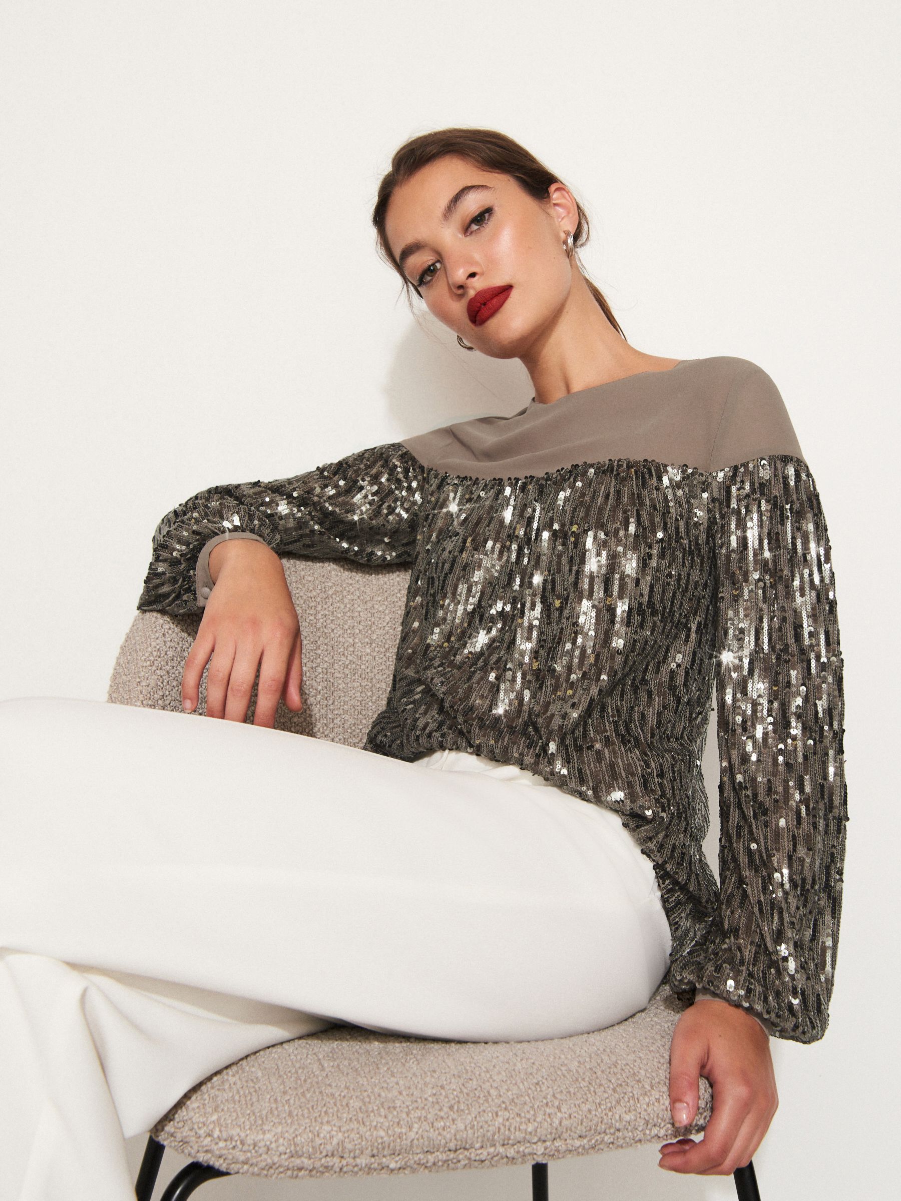 Buy Gold Long Sleeve Sequin Sparkle Top from Next Luxembourg