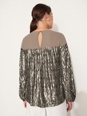 Gold Long Sleeve Sequin Sparkle Top - Image 3 of 6
