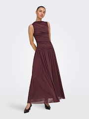 JDY Red Ruched Sleeveless Maxi Dress With Drop-Waist - Image 1 of 7