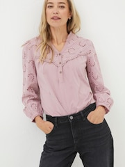 FatFace Pink Kerry Broderie Top - Image 1 of 5