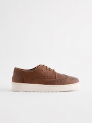 Tan Brown Wide Fit (G) Leather Lace Up Brogue Shoes - Image 2 of 5