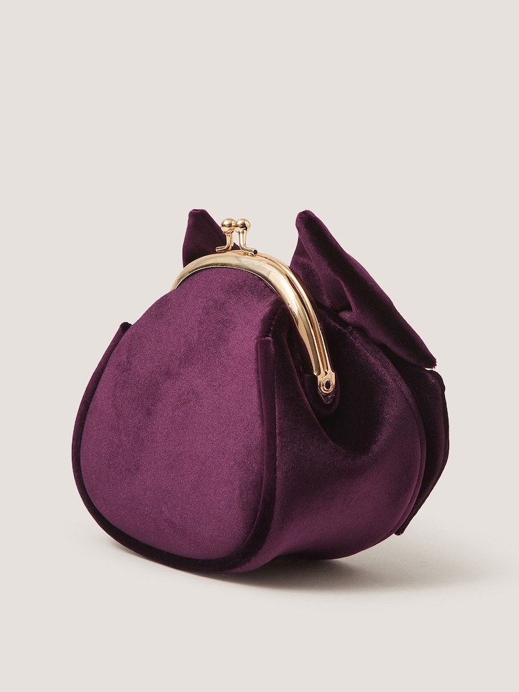 Monsoon Purple Velvet Bow Clip Frame Bag - Image 2 of 3 Monsoon Purple Velvet Bow Clip Frame Bag - Image 2 of 3