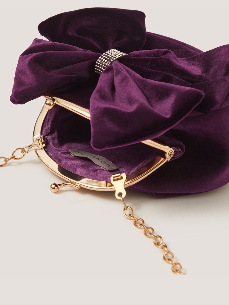 Monsoon Purple Velvet Bow Clip Frame Bag - Image 3 of 3 Monsoon Purple Velvet Bow Clip Frame Bag - Image 3 of 3