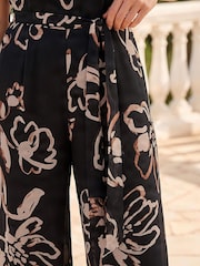 Roman Black Floral Print Chiffon Jumpsuit - Image 4 of 4