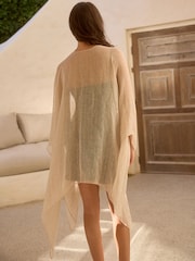 Ecru With Gold Sparkle Linen Kimono Cover-Up - Image 3 of 7