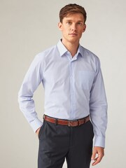 White/Blue 100% Cotton Long Sleeve Single Cuff Striped Shirt - Image 1 of 5
