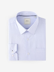 White/Blue 100% Cotton Long Sleeve Single Cuff Striped Shirt - Image 3 of 5