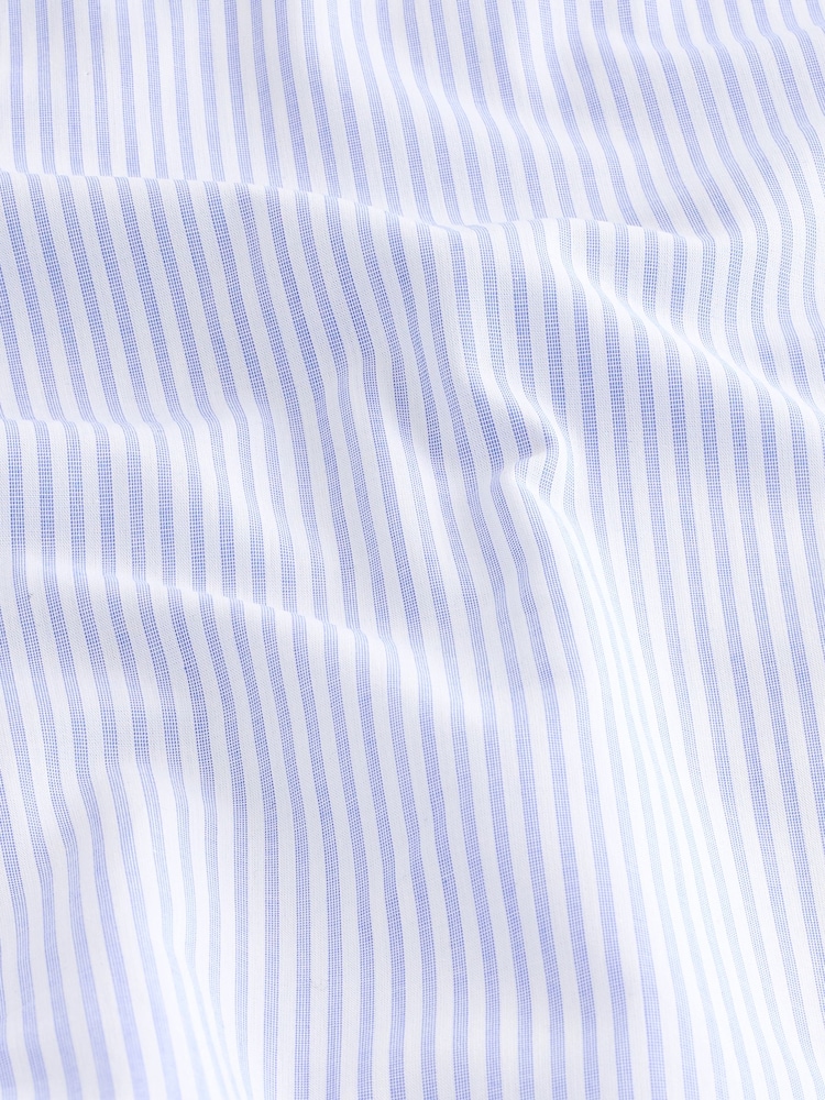 White/Blue 100% Cotton Long Sleeve Single Cuff Striped Shirt - Image 5 of 5