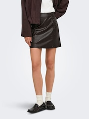 JDY Brown Textured A-Line Mini Skirt - Image 2 of 6