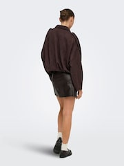 JDY Brown Textured A-Line Mini Skirt - Image 3 of 6