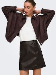 JDY Brown Textured A-Line Mini Skirt - Image 4 of 6