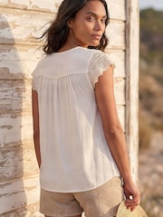 Roman White Satin Crochet Tie Front Tunic Top - Image 2 of 4