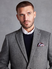 Grey Regular Fit Nova Fides Signature Herringbone Wool Blazer - Image 1 of 6