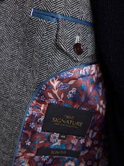Grey Regular Fit Nova Fides Signature Herringbone Wool Blazer - Image 6 of 6