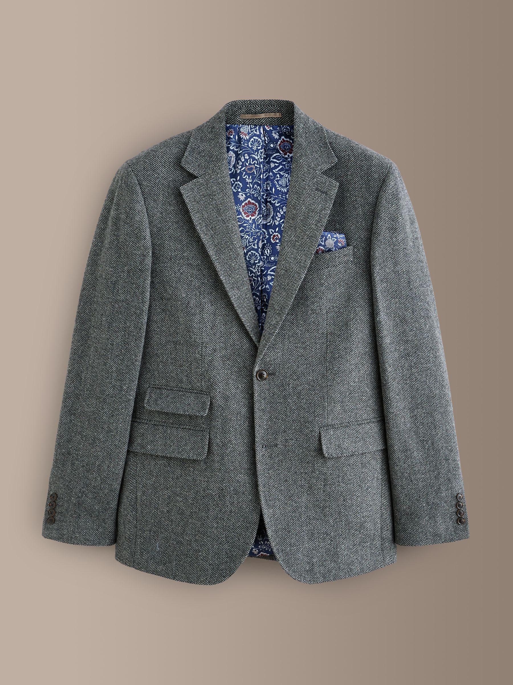 Buy Grey Regular Fit Signature Wool Blend Herringbone Nova Fides