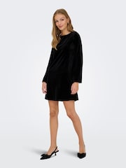 JDY Long Sleeve Velvet Mini Dress With Satin Bow - Obrázek 1 z 6