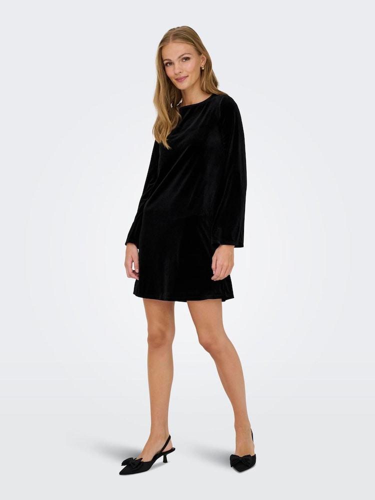 JDY Long Sleeve Velvet Mini Dress With Satin Bow - Obrázek 1 z 6