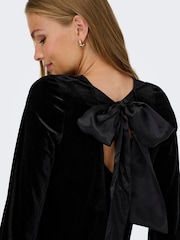 JDY Long Sleeve Velvet Mini Dress With Satin Bow - Obrázek 3 z 6