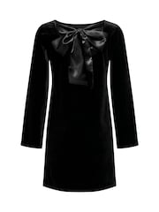 JDY Long Sleeve Velvet Mini Dress With Satin Bow - Obrázek 6 z 6