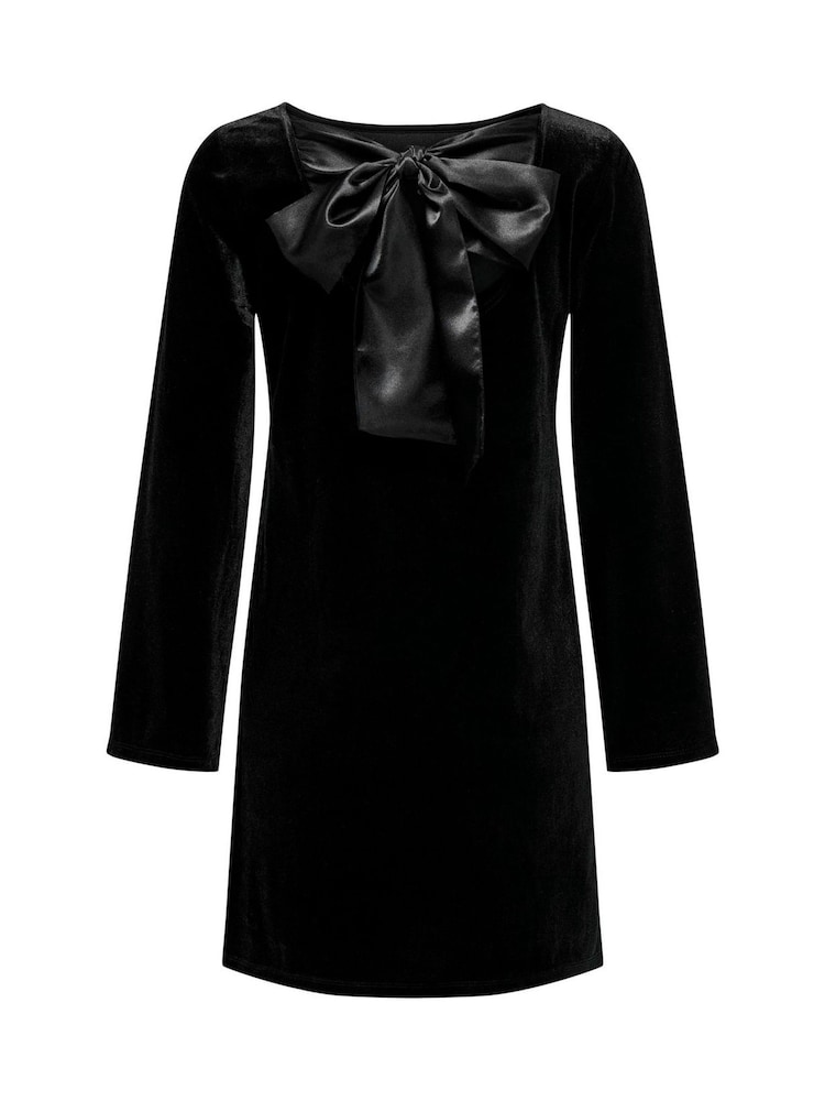 JDY Long Sleeve Velvet Mini Dress With Satin Bow - Obrázek 6 z 6