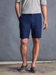 Navy Blue Signature Italian Leomaster 100% Linen Shorts - Image 2 of 9