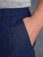 Navy Blue Signature Italian Leomaster 100% Linen Shorts - Image 3 of 9