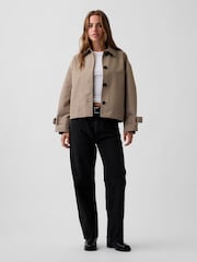 Gap Brown Check Oversized Crop Trench Jacket - Image 3 of 5