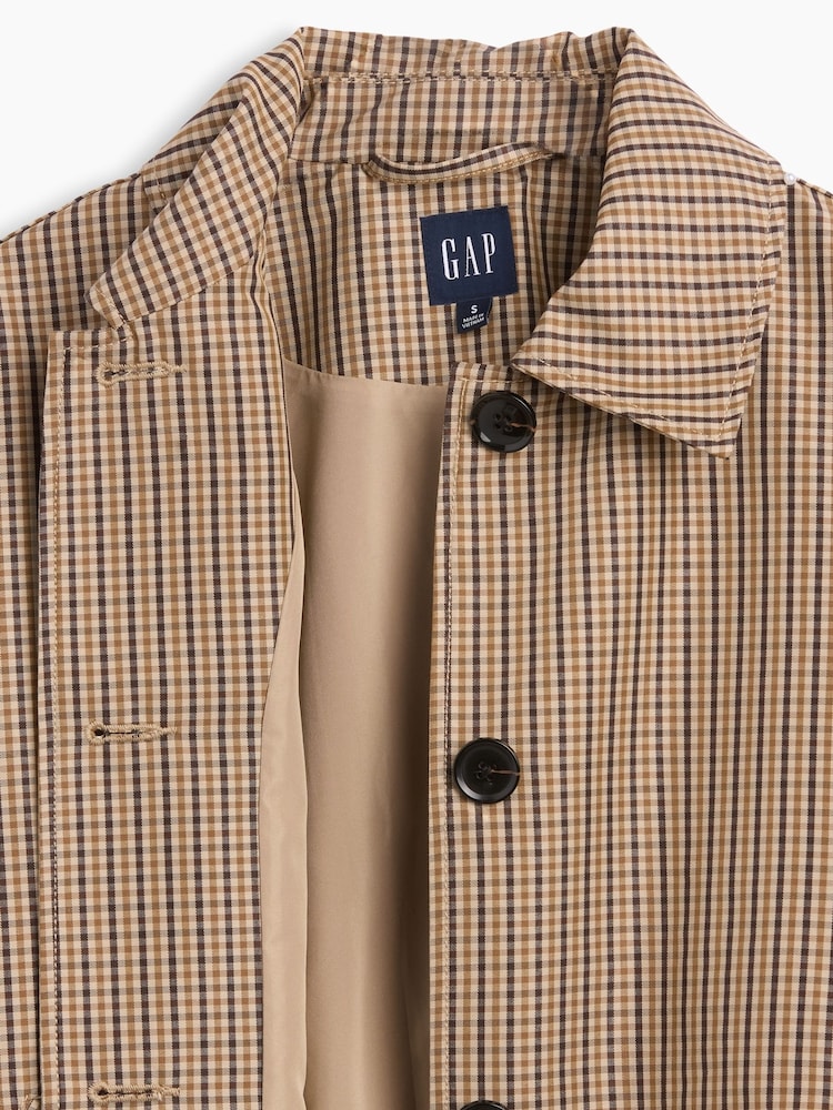 Gap Brown Check Oversized Crop Trench Jacket - Image 5 of 5 Gap Brown Check Oversized Crop Trench Jacket - Image 5 of 5