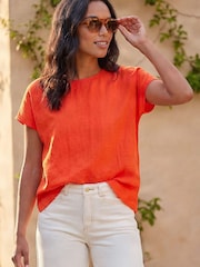 Roman Orange Buttoned Back Shell Top - Image 1 of 4