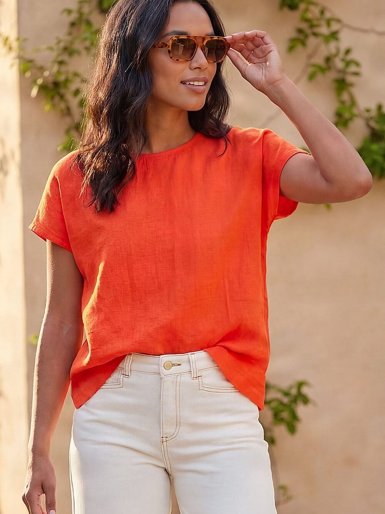 Roman Orange Buttoned Back Shell Top - Image 1 of 4