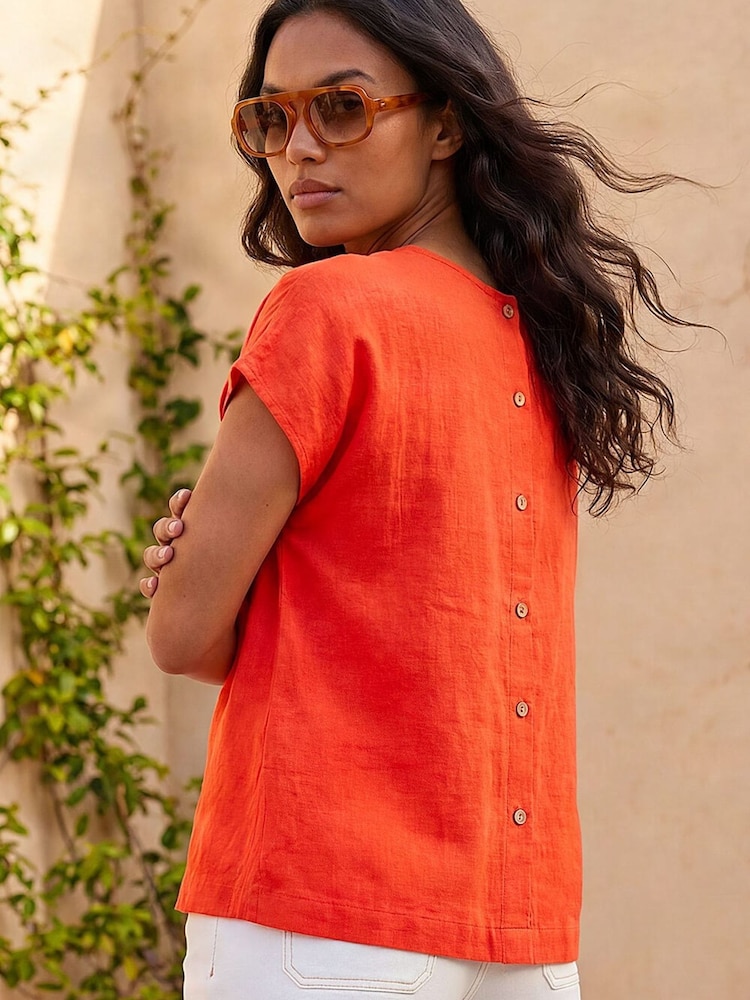 Roman Orange Buttoned Back Shell Top - Image 2 of 4