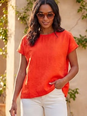 Roman Orange Buttoned Back Shell Top - Image 3 of 4
