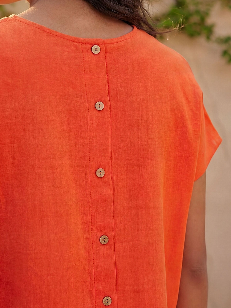 Roman Orange Buttoned Back Shell Top - Image 4 of 4