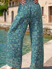 Roman Green Floral Print Tiered Palazzo Trousers - Image 3 of 4