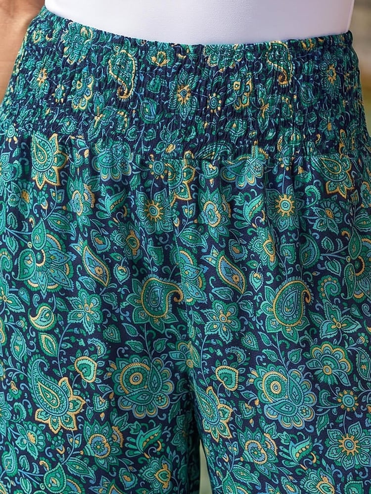 Roman Green Floral Print Tiered Palazzo Trousers - Image 4 of 4