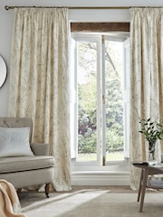 Laura Ashley Off White/Dove Grey 100% Cotton Pussy Willow Lined Pencil Pleat Curtains - Image 1 of 2