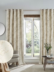 Laura Ashley Off White/Dove Grey 100% Cotton Pussy Willow Lined Pencil Pleat Curtains - Image 2 of 2