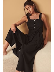 Black Linen Blend Midi Dress - Image 1 of 7