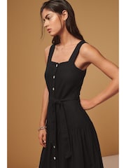 Black Linen Blend Midi Dress - Image 3 of 7