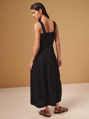 Black Linen Blend Midi Dress - Image 4 of 7