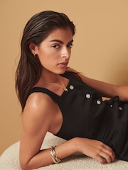 Black Linen Blend Midi Dress - Image 5 of 7