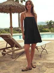 Black Mini Summer Dress With Linen - Image 2 of 7