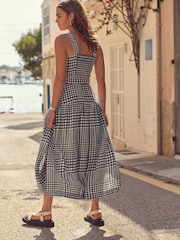 Black/White Linen Blend Midi Dress - Image 3 of 6